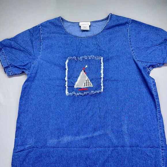 Silhouettes Denim Maxi Dress Womens 20W Short Sleeve‎ Modesty Patchwork Blue - Picture 2 of 16